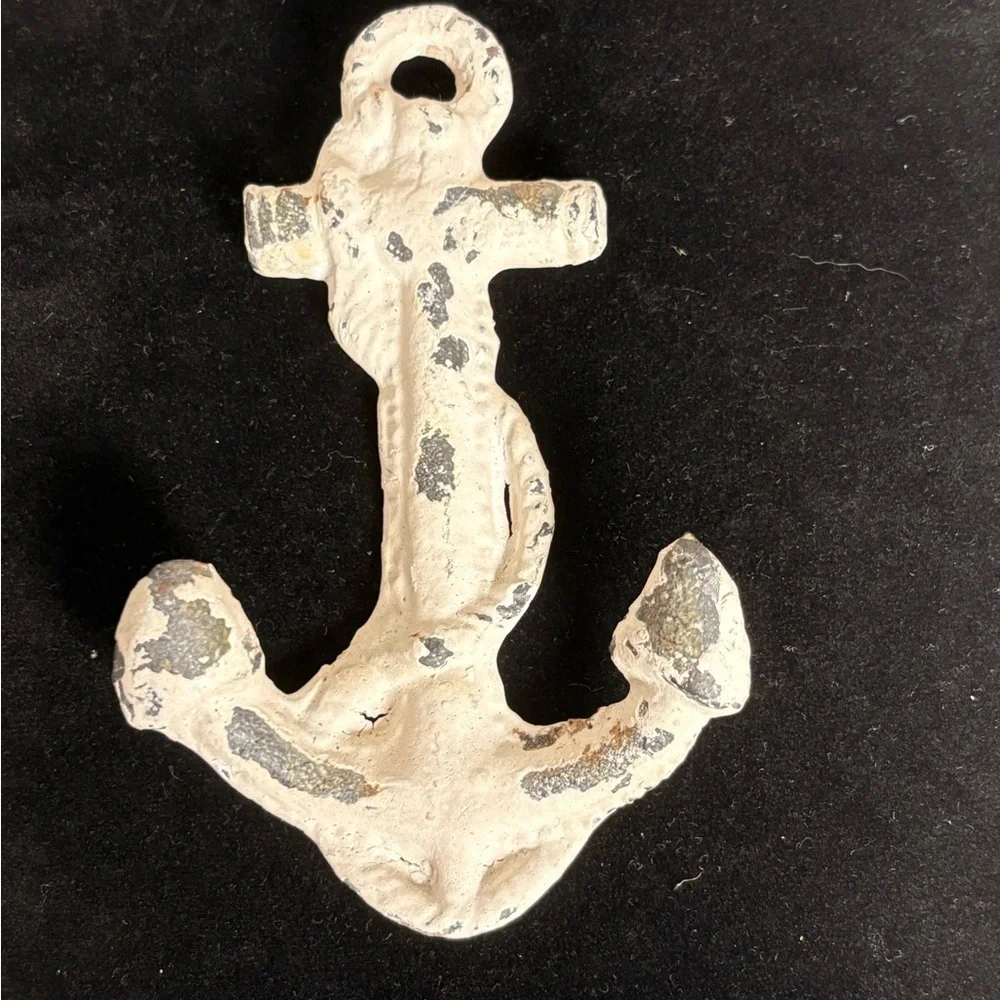 Rustic Two-Prong White Distressed Anchor Wall Hook